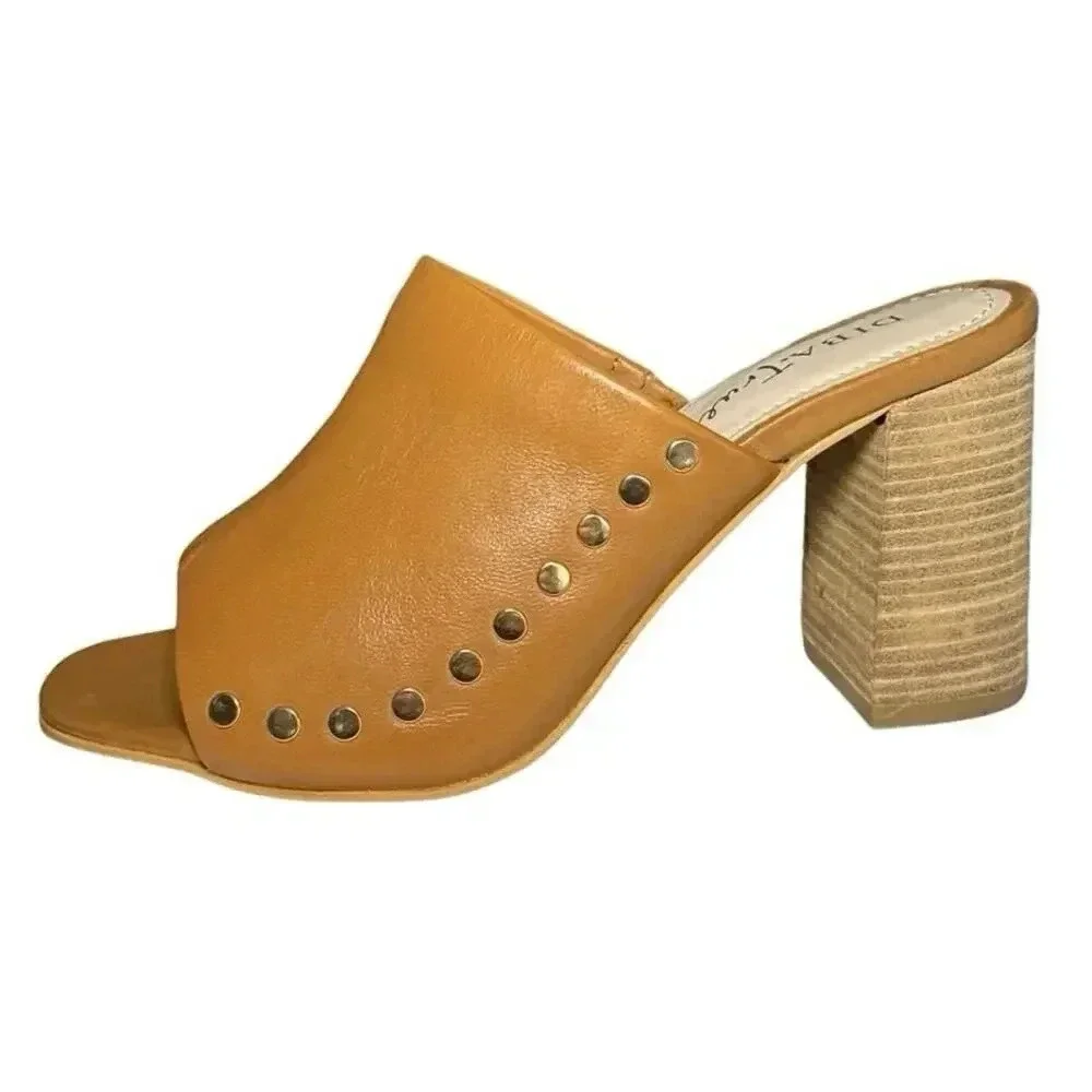 NWOT Diba True Women’s Twin Crest Leather Heeled Mules Tan Size 8